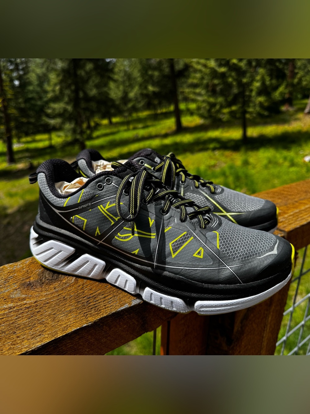 Hoka Men's Gray with Neon Yellow Trim Athletic Running Shoes